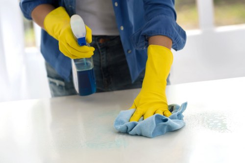 Carpet cleaners maintaining a safe, tidy workspace during service